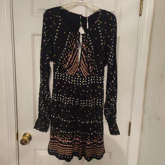 Free People Coryn Print Mini Dress in Black Combo  Sz: 12 - Picture 7 of 10